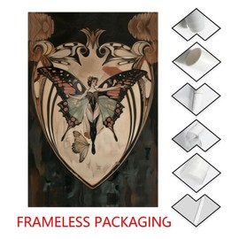 Victorian Green Wall Art Dark Academia Moody Fairy Canvas Vintage Butterfly Print Gothic Fairy Girl Wall Art Butterfly Woman Painting Retro Green Aesthetic Pictures for Living Room 16x24inch No Frame