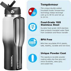 40 oz Insulated Water Bottle with Straw fit in Car Cup Holder(Cold 48 hrs, Hot 24 hrs) Drinking Bottle with Straw Lid, Spout Lid and Flex Cap Leakproof Travel Thermo Mug，White - Black