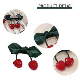 4 Pcs Cherry Bow Hair Clip Red Hair Accessories for Women,Velvet Alligator Cherry Hairpins Ponytail Hair Barrettes for Winter Daily Christmas Hair Decoration (green)