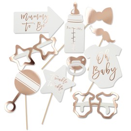 Baby Shower Photo Booth Props 10 Pieces Rose Gold Decorations Boy Girl Newborn Party