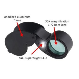 Jeweler's Lighted Dual LED Magnifier Eye Loupe 30X Magnification - 1-Inch Lens