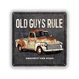Old Guys Rule Vintage Metal Tin Sign, Rusty Truck - Gift for Dad, Grandpa, Husband, Father's Day, Birthday - Retro Novelty Wall Decor for Man Cave, Garage, Antique Pickup Truck Lovers (12x12 Square)
