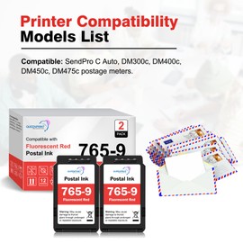 765-9 Ink Cartridges(45ml x 2) Replacement for Pitney Bowes 765-9, Red Postage Ink 765-9 Compatible with SendPro C Auto DM300c DM400c DM450c DM475c Postage Meter Red Ink