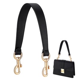PH PandaHall 15 Inch Short Purse Strap, 1.1 Inch Wide Leather Bag Strap Black Bag Handles Replacement Puse Handles Handbag Strap for Women Men DIY Underarm Bag Handbag Shoulder Bag, Golden Hardware