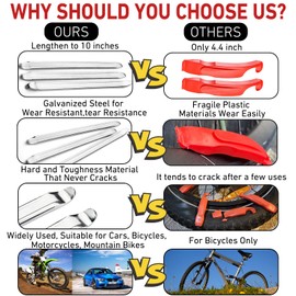 TIPIPARK TIPIPARK 3 Pcs Bike Tire Levers - Motorcycle Tire Spoons Iron Set Dirt Bike Tire Changing Tools 10" Lengthen Premium Stainless Steel Repair Tube for Motorcycles Electric Bicycles Mountain Dirtbike