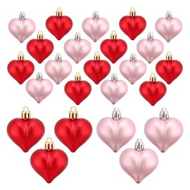 24 Pieces Heart Ornaments Heart Shaped Ornaments for Mini Glass Heart Hanging Christmas Ornaments, Valentine's Day Christmas Heart Ornaments for Wedding Party Hanging Home Decoration (12 Pink +12 Red)