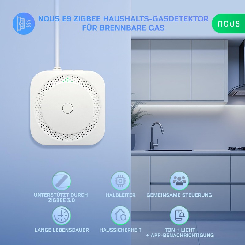 NOUS E9 ZigBee Gas Detector for Flammable Gases, 85 dB