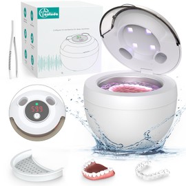 Aotuda 45kHz Ultrasonic Retainer Cleaner Machine, 200ML Denture Cleaner, 4 Modes with Digital Timer Mouth Guard Cleaner for Aligner, Night guard, Braces, Toothbrush, Jewelry and More (White)