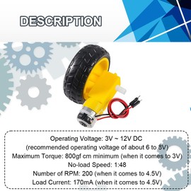 JYUDAUFU TT Motor Tyre Parts Kit DC 3-12V 1A Gear Motor Double Shaft 200RPM 1:48 EMC Electric Gear Motor with Cable for Arduino/Smart Car/Robot Project with Jumper Cable Pack of 4