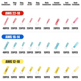 Intashi 520PCS Heat Shrink Wire Connectors Kit, Crimp Connectors Ring Fork Spade Butt Splices Male Female Terminals of Tinned Red Copper Waterproof Insulated Electrical Connrctors
