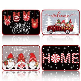 Drydiet 4 Pcs Christmas Gnome Doormats Christmas Rugs Merry Christmas Mats Home Kitchen Decoration Truck Christmas Ball Rugs Design for Outdoor Indoor Welcome Winter Funny Non Slip Rubber Mat (Gnome)