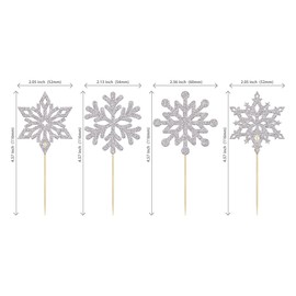 24 piezas de decoración para magdalenas con diseño de copo de nieve con purpurina, para fiestas de cumpleaños, Navidad, decoración de tartas, suministros plateados