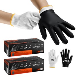 Dualshine BBQ Gloves-200 Nitrile Disposable Gloves（XL）& 6 Cotton Liners, Grilling Glove, Meat Gloves, Black Cooking, Waterproof & Heat-Resistant for Smoking, Cooking, Grilling