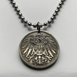 1908 Germany Deutschland 10 Pfennig coin pendant German eagle Berlin Hamburg Munich Cologne Frankfurt Stuttgart Düsseldorf Bavaria Leipzig Dortmund Essen Bremen Dresden Hanover Rothenburg Bonn n000315