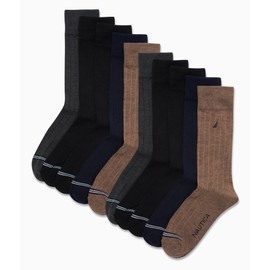 Nautica Mens Dress Socks - 10 Pack Breathable Stretch Crew-Length Work Socks for Men for Business Formal Wear (Sizes: 6-12.5), Size 6-12.5, Assorted Rib