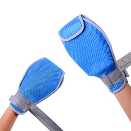 ENLUNTRA 2 Pack Dementia Hand Restraint Gloves for Elderly, Washable Breathable Safety Anti Scratch Mitts with Hook-loop Fastener Opening for Protection (Blue)