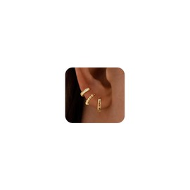 Turandoss Gold Earrings Set for Women Trendy - 14K Gold Plated Chunky Hoops Hypoallergenic Huggie Earrings, Dainty Hoop Cartilage Earring Set for Multiple Piercing