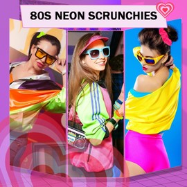 Neon Scrunchies for Hair 80s Scrunchies, 12 Pcs Elastic Neon Hair Ties Ponytail Holders Neon Hair Accessories 80s Hair Accessories for Women, 4 Colors