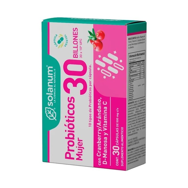 Solanum Probióticos Mujer 30 Billones Sabor Arandano, 30 capsulas de