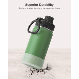 koodee 12 oz Water Bottle Stainless Steel Vacuum Insulated Wide Mouth Water Flask with Leakproof Spout Lid, Reusable Metal Water Bottle for Boys BPA Free(Grass Green)