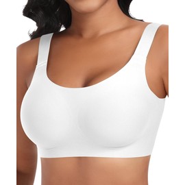 Ganado Seamless Bra Women's Without Underwire Smooth Padded Bustier Soft Bra Comfort Full Cups, White