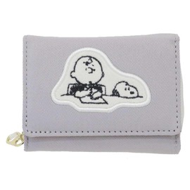 Snoopy SN&CB Zipper Trifold Wallet Grey Applique