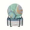 Vibiliyou Marble Green Pattern Coasters for Drinks with Holder Set