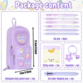 Raveparty Special Pencil Case, Aesthetic Pencil Case, Kids Girls Pencil Cases with Compartments Pen Sticky Notes Keychain for Girls Back to School (Purple)