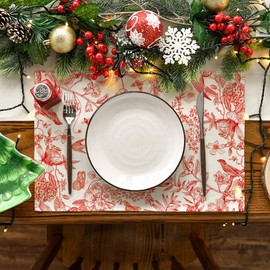 Artoid Mode Red Hydrangea Flowers Chinoiserie Christmas Placemats Set of 4, 12x18 Inch Vintage Spring Table Mats for Party Kitchen Dining Decoration