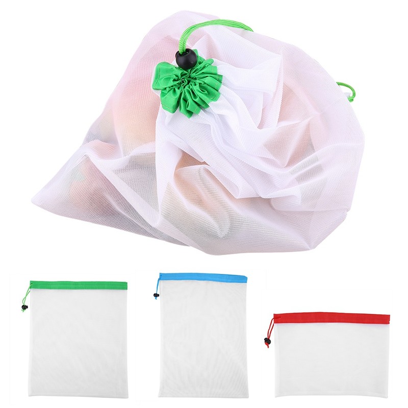 16Pcs Reusable Washable Vegetable Fruit Mesh Bags Storage Pouch with