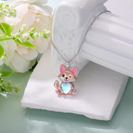 Fox Necklace for Women 925 Sterling Silver Fox Moonstone Pendant Necklace Animal Jewelry Gift for Mother