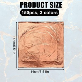 150Pcs Gold Foil Sheet with Tweezer and Brush,Imitation Gold Foil Sheet with Tweezer and Brush,Rose Gold Silver Gold Foil Sheet with Gilding Brush Tweezer,Foil Paper Art Gold Foil Sheet with Tweezer