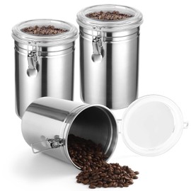 COSYOO 3 PCS Stainless Steel Canister Set, 62 oz Airtight Metal Kitchen Food Storage Containers with Clear Clamp Lids, Coffee Bean Tea Sugar Flour Canister Set for Kitchen Pantry Counter Shelf
