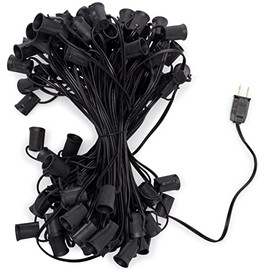 HLO Lighting C9 Light Stringer | Thick Commercial Grade SPT-2 Wire | for Use with C9 String Lights | 12" Socket Spacing | 100-Foot Black Wire