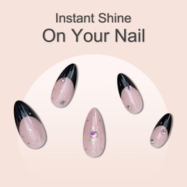 Almond Press on Nails - 12 Sizes for Perfect Fit, Durable Acrylic False Nails with Diamond Stars Design, Easy to Apply Stick on Nails for Women, Includes Jelly Glue