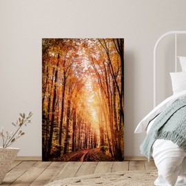 SIGNWIN Canvas Print Wall Art Rustic Trail Red Autumn Forest Nature Wilderness Photography Modern Art Farmhouse/Country Landscape Colorful Multicolor Ultra for Living Room, Bedroom, Office - 24x36