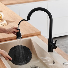 TIORIY Pull Down Kitchen Faucet Head Replacement, 3 Functions Kitchen Faucet Head with 15 Adapters, Kitchen Sink Faucet Sprayer Attachment Nozzle, Matte Black