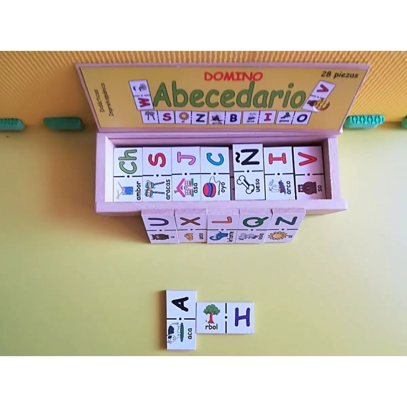 Domino Dominó Abecedario, Texto-imagen Madera, Educativo, Didáctico