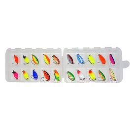 20 Pcs Trout Fishing Spoon Bait, Spinner Baits Crank Baits with Plastic Box, Fishing Lure Kit Mixed Color for Trout, Char Pike and Perch in Freshwater Saltwater Fishing Accessories (A01)