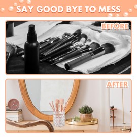 ShellKingdom Soporte para brochas de maquillaje, organizador de almacenamiento de brochas de cosméticos de vidrio, portavelas para decoración de bodas, hogar, oficina, cambiador (plateado clásico)