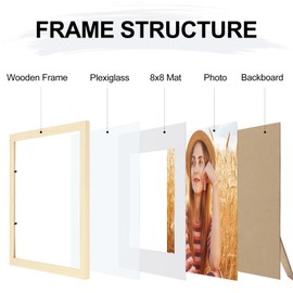Vittanly 12x12 Picture Frame, Display Pictures 8x8 with Mat or 12x12 without Mat, Engineered Wood with Shatter Resistant Plexiglass, Square Frame for Wall Mounting, Home Decor, Natural, 1 Pack