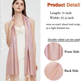 Gragengs Pashmina Scarf Wrap with Ethnic Paisley Two Tone Jacquard Scarf for Women, Paisley Pink
