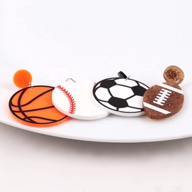 4 Pairs Baseball Earrings for Women Basketball Dangle Earrings Football Rugby Earrings Jewelry Fashion Ball Earrings for Sport Ball Fans or Player