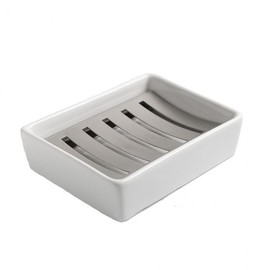 Hotel-Style Ceramic and Stainless Steel Soap Dish Holder Stand 3ea