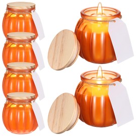 MTLEE 6 Pcs Fall Pumpkin Shaped Candles Pumpkin Spice Scented Candles Glass Jar with Wood Lids Aromatherapy Candles Gifts Set of Women Men for Thanksgiving Day Home Farmhouse Decorations