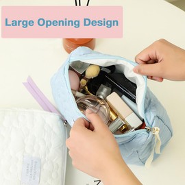 Makeup Bag Cute Cosmetic Bag Floral Large Capacity Pouch Travel Toiletry Bags for Women Girls Soft Accessories Organizer Case,Light Blue