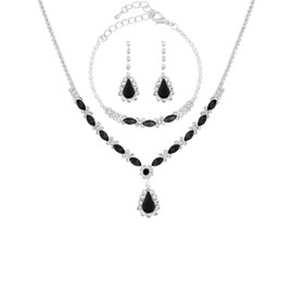 Sacina Black Bridesmaid Jewelry Set, Teardrop Rhinestone Necklace, Bracelet and Earrings Set, Wedding Jewelry, Black Necklace, Black Jewelry Set for Women, Vintage Necklace, Christmas Jewelry Gift