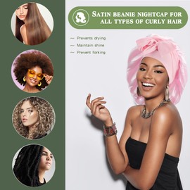 Classycoo Pack of 2 Large Sleep Caps, Adjustable Sleeping Cap for Women and Girls, Shower Cap for Sleeping with Elastic Band - for Curls Sleep Cap for Long Hair (Black + Pink)