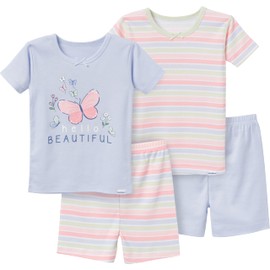 Gerber Baby Girls' Toddler Snug Fit 4-Piece Pajama Short Set, Stripe, 3T
