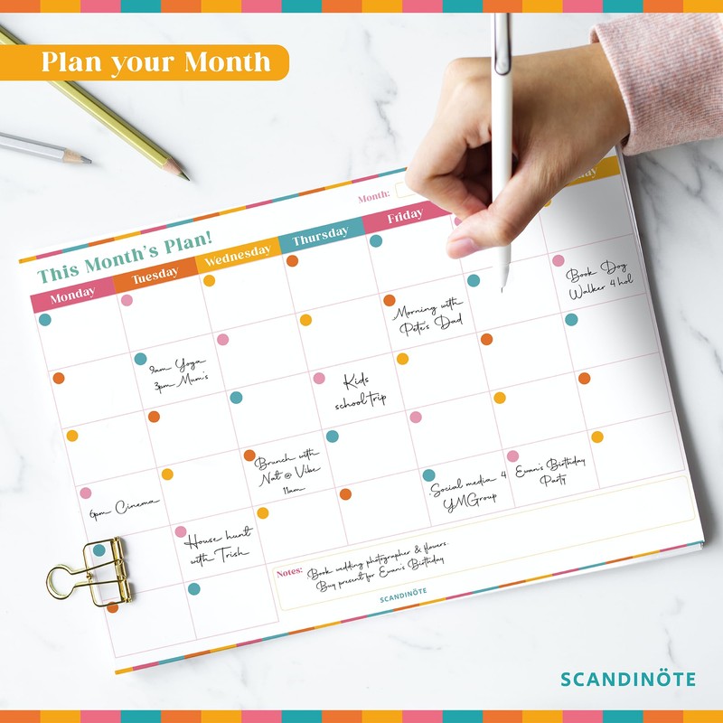 SCANDINÖTE Monthly Planner Pad. A4 Undated Calendar & Scheduler. 52